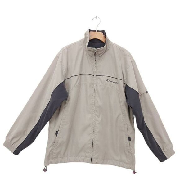 Champion USA Mens Active Jacket Size Medium Full Zip Mock Neck Long Sleeve Beige - Picture 1 of 11